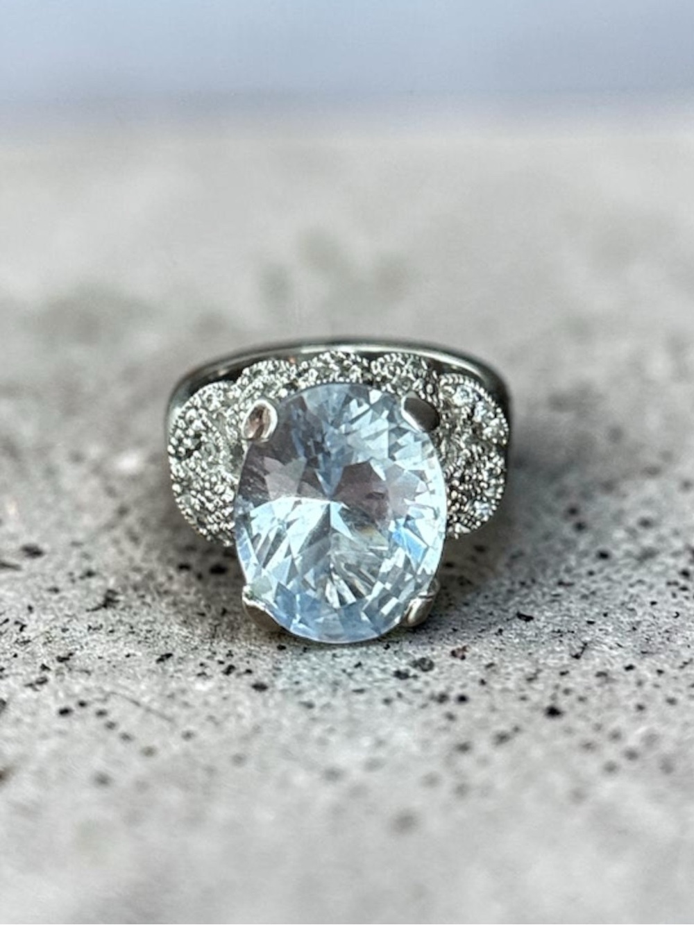 VTG Joseph Esposito ESPO 925 Sterling Silver Blue Topaz CZ Cocktail Ring Size 8
